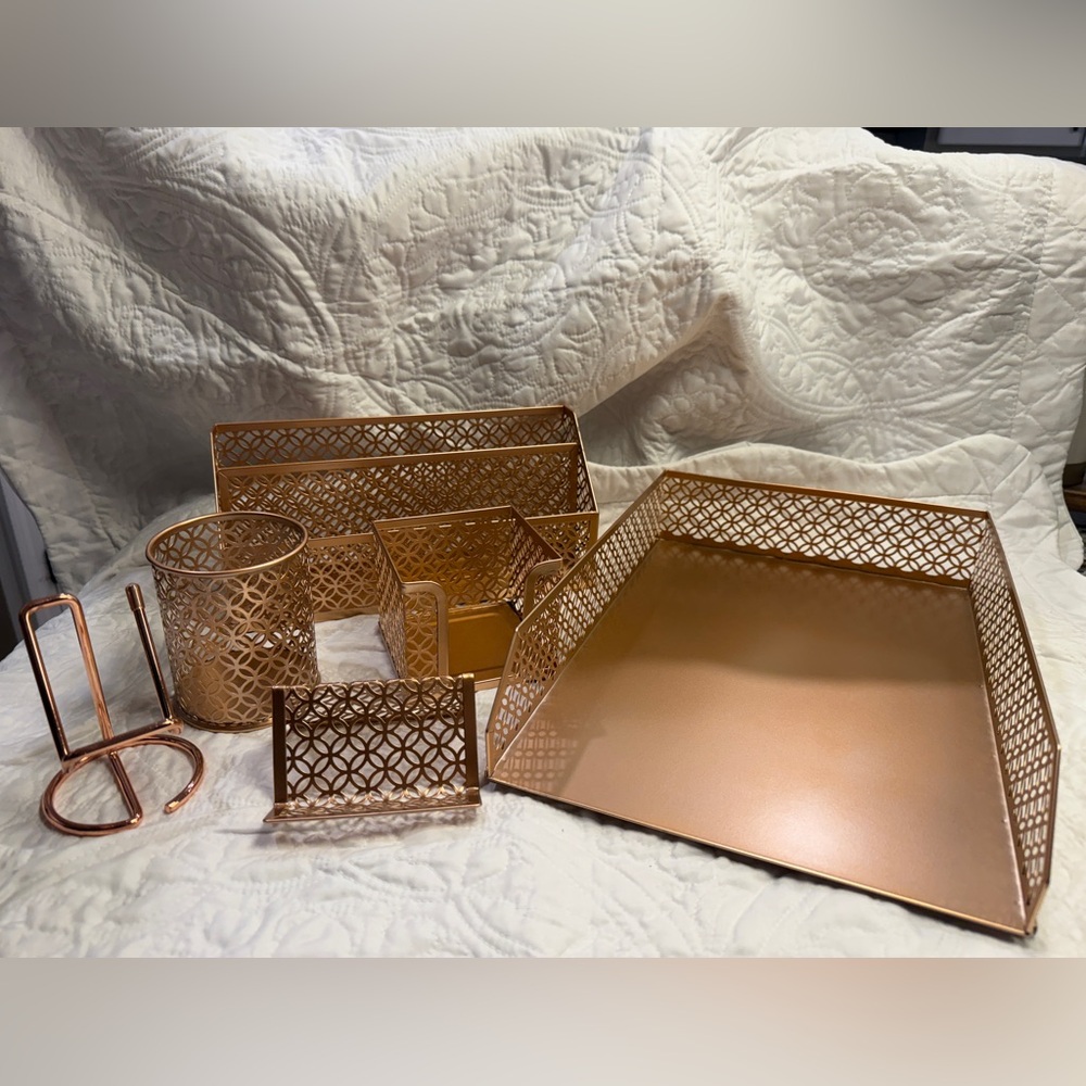 BLU Monaco Rose Gold Desk Organizer Set - 6 Piece Office Accessory Bundle